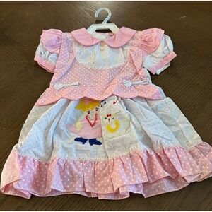 Vintage Allura Pink Polka‎ Dot Size 4 Cat & Girl Ruffle Dress NWOT 80/90s